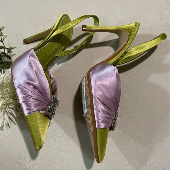 Elegant Lime and Pink Slingback Heels - Picture 10 of 11